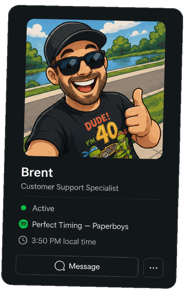 A Slack profile showing the song currently playing as the status
